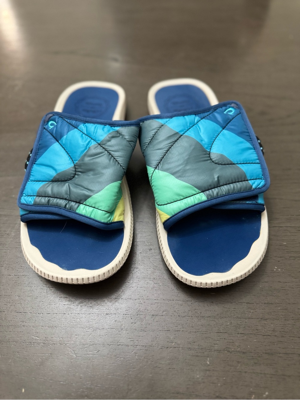 OluKai Men's Quilted Blue & Teal Slide Sandals